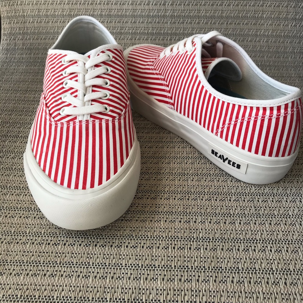 SeaVees for J Crew Legend Sneakers Lace Red White Stripe Size 9